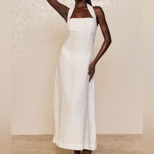 Monday Swimwear White Linen Halter Dress- Small Petite